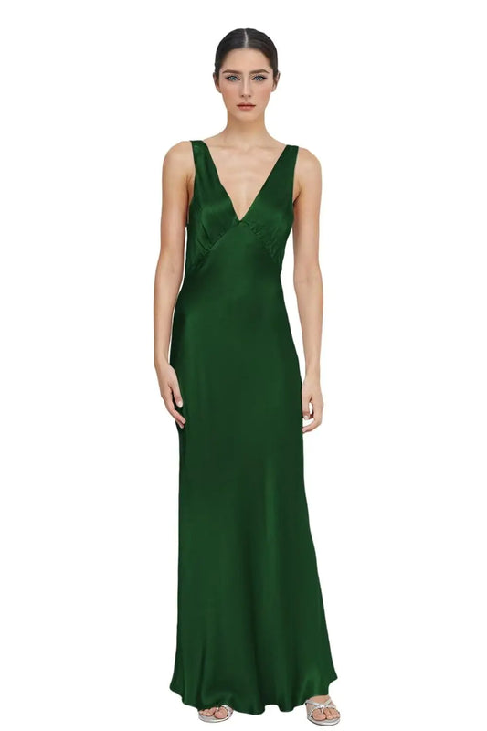 Long Silk Prom V Neck Aline Dress. Emerald for Wedding, Elegant Vacation Dresses Size 18W