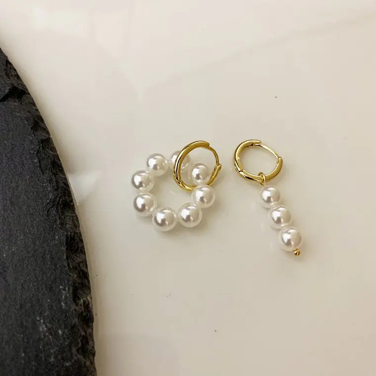 Asymmetric Metal Circle Pearl Earrings for Women