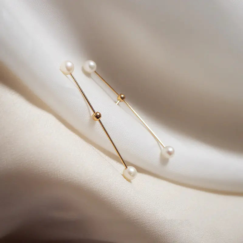 Natural Pearl Asymmetrical Earrings for Women, Designer