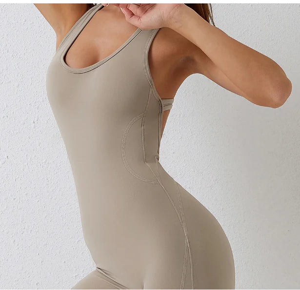 One Piece Jumpsuits for Women. Tummy Control V Back Scrunch Butt Jumpsuit, Sleeveless Bodycon Yoga Workout Romper Shorts