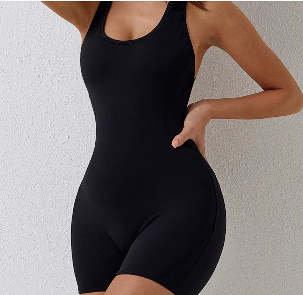 One Piece Jumpsuits for Women. Tummy Control V Back Scrunch Butt Jumpsuit, Sleeveless Bodycon Yoga Workout Romper Shorts