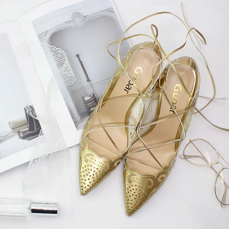 Lace-Up High Heels with Cutout Pattern Design