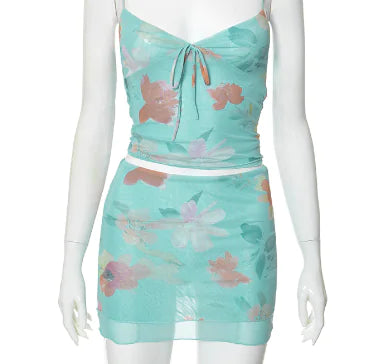 Tropical Breeze 2-Piece Crop Top and Skirt Set (One)
