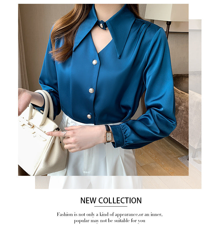 V-Neck Satin Blouse with Unique Design for Women