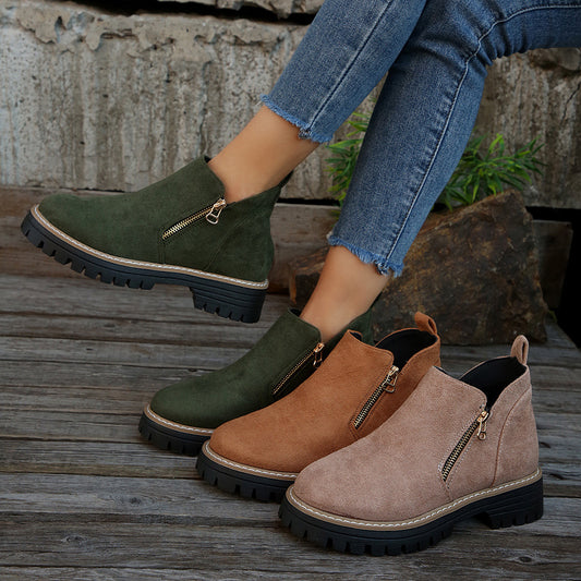 Plus Size Chelsea Spring And Autumn Suede Side Zipper Boots