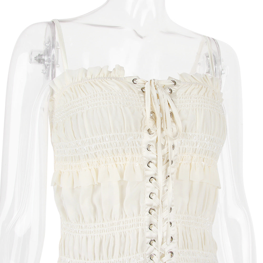 Summer blousesWomen's Crop Top with Ruffled Hem and Spaghetti Straps