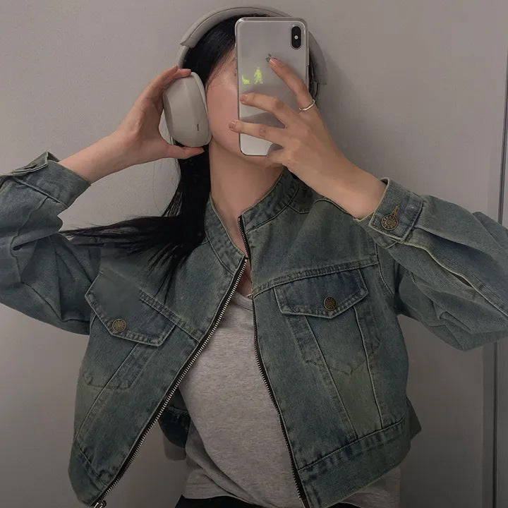 Loose All-matching Short Long Sleeve Denim Coat