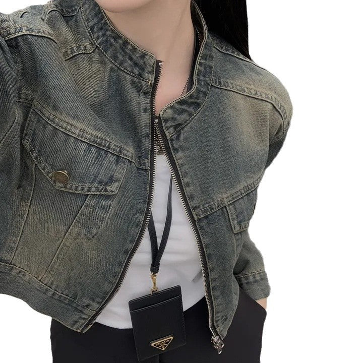 Loose All-matching Short Long Sleeve Denim Coat