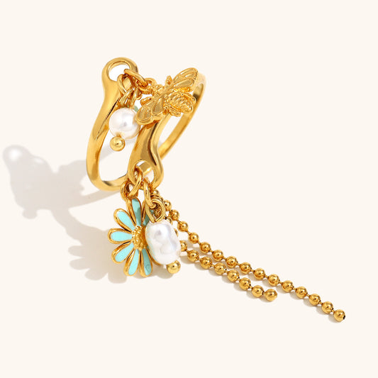 Tassel Open Ring Stainless Steel 18K Gold Plating  Bee