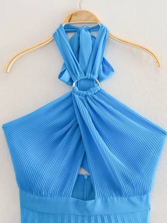 Summer Women's Dress with Ruffled Neckline