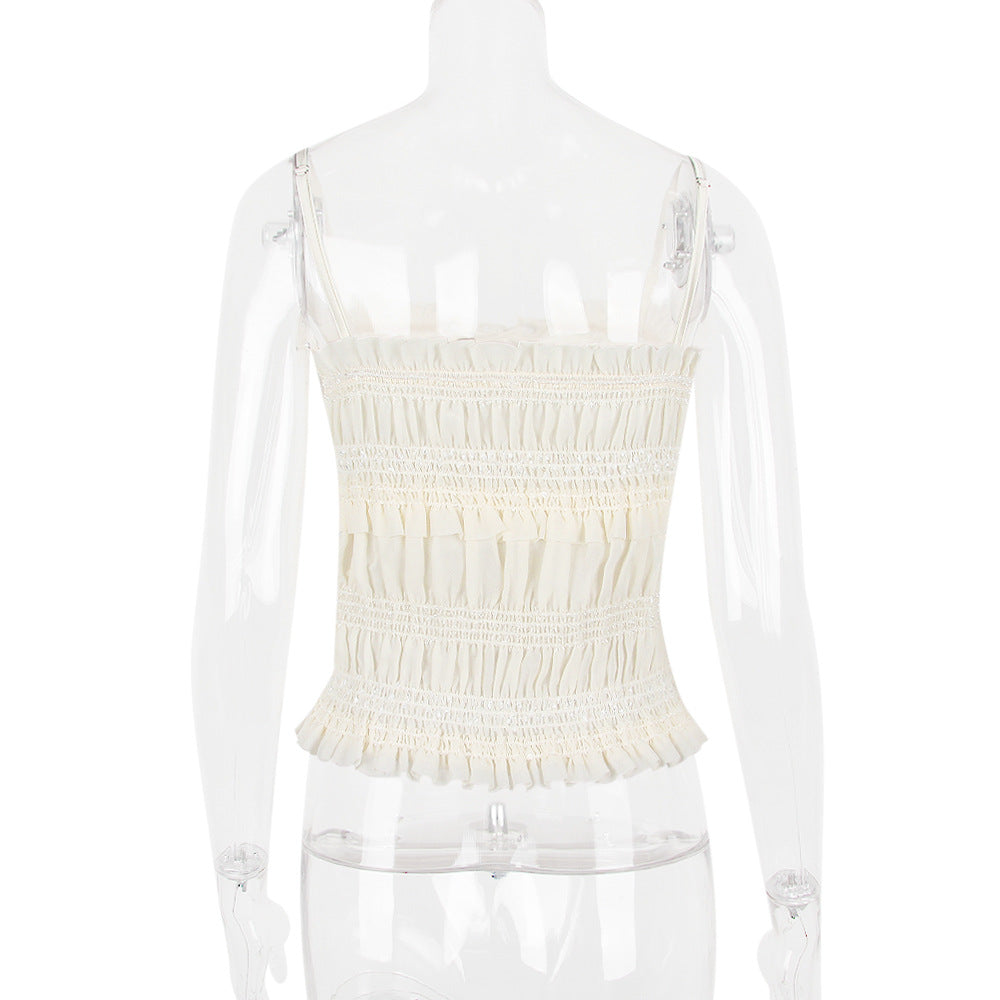 Summer blousesWomen's Crop Top with Ruffled Hem and Spaghetti Straps