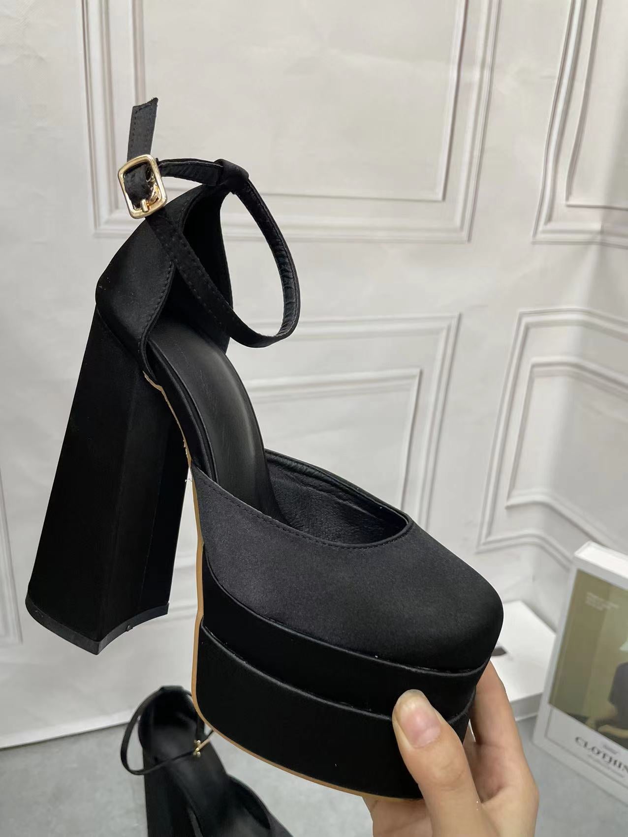 Summer Chunky Heels Women's Satin Open-Toe Sandals