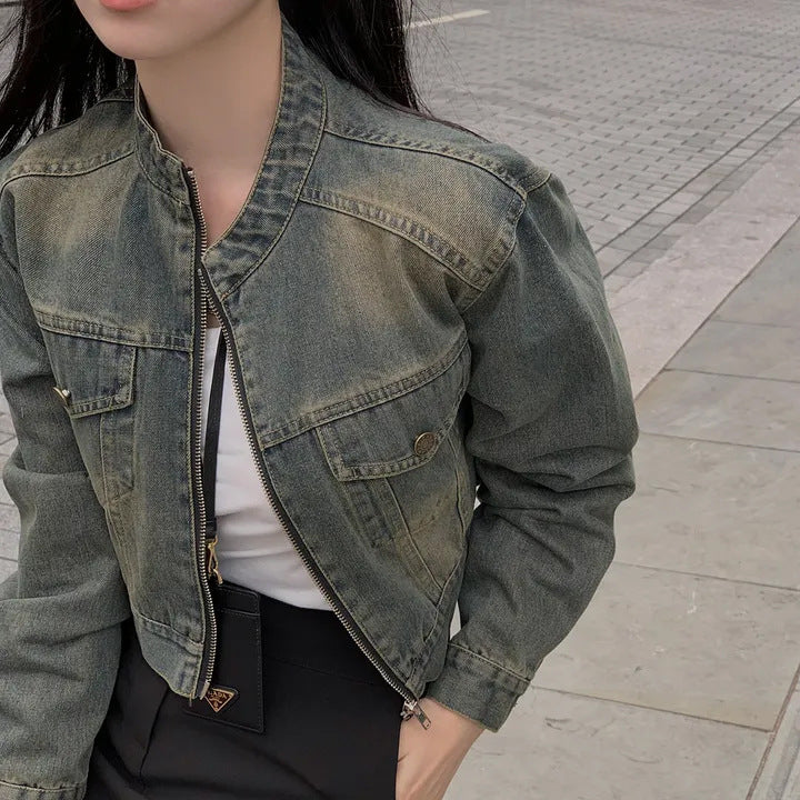 Loose All-matching Short Long Sleeve Denim Coat