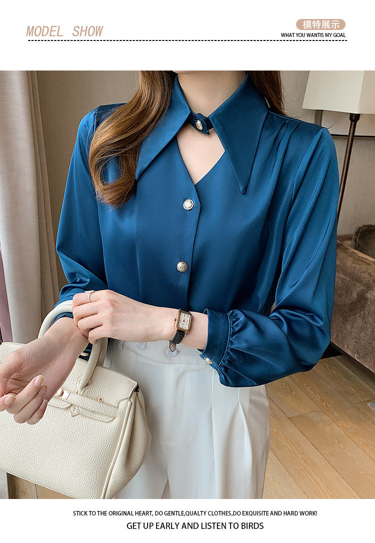 V-Neck Satin Blouse with Unique Design for Women