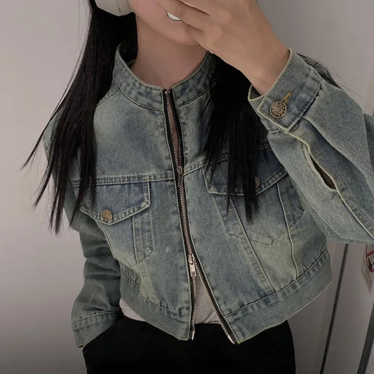 Loose All-matching Short Long Sleeve Denim Coat