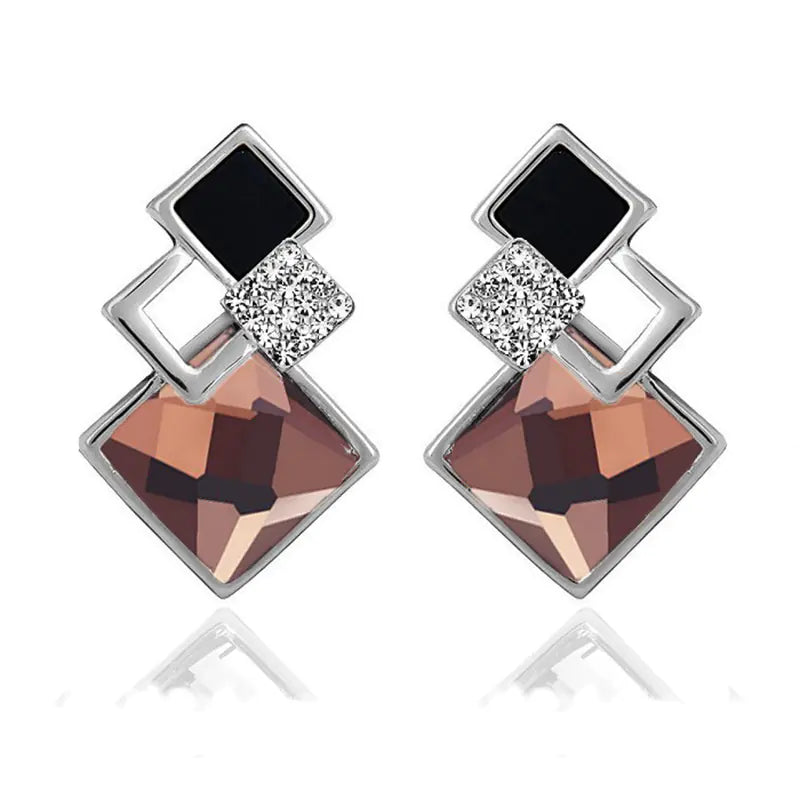 Korean Style Square Crystal Earrings for Women