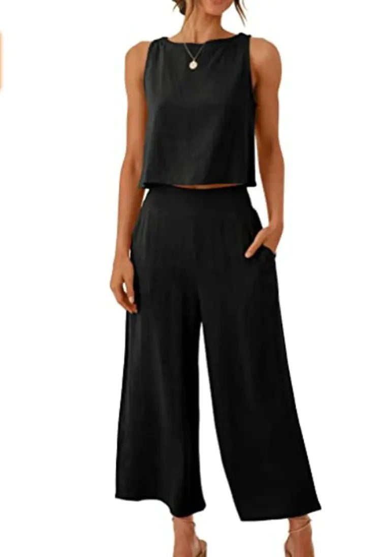 Women's Summer 2-Piece Sleeveless Crop Top & Pants Set