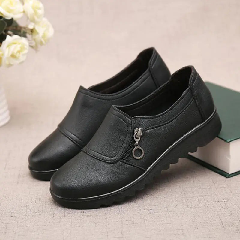 Women's Cut-Out Solid Color PU Leather Loafers Flats