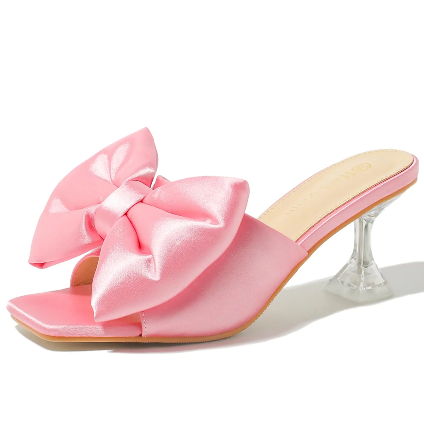 Mules Slip on Satin Bow heels. Womens Square Toe Low Stilettos shoes. Bridal Party Dress Shoes. Size 42 US10