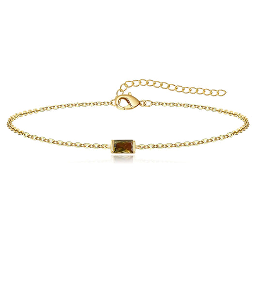 Adjustable Gold Birthstone Bracelets. August Baguette Dainty Birthstone Link Bracelet Birthday Gifts