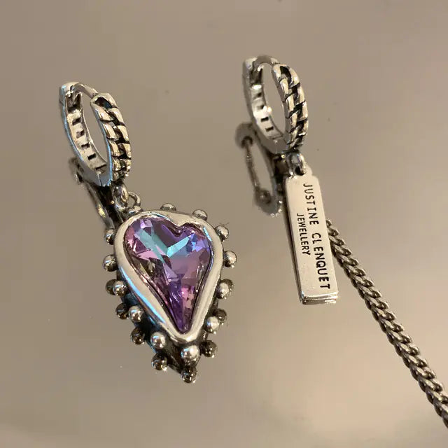 Vintage Amethyst Love Asymmetric Earrings for Women