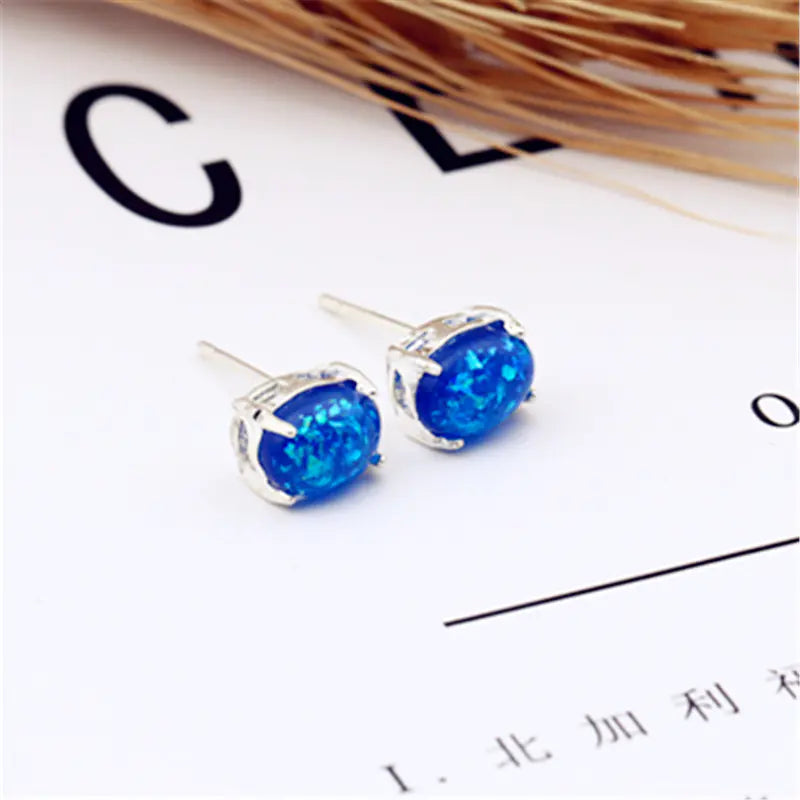 UNIENO Opal Stud Earrings 6x8mm for Women