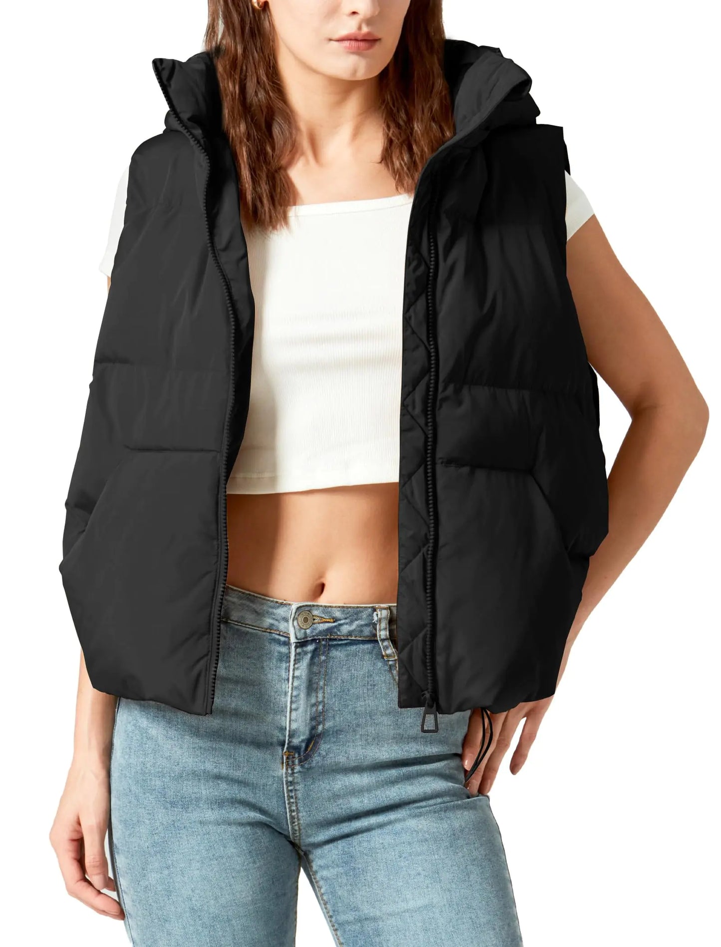 Puffer Vest for Women. Sleeveless Zip Up Hooded Lightweight Jackets, Padded Coats