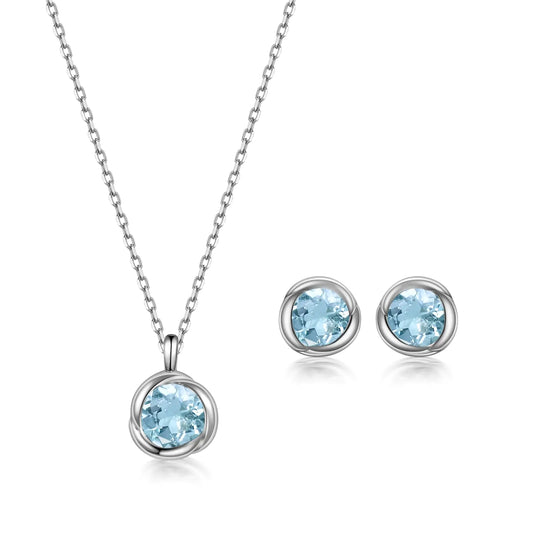 Light Blue Topaz Necklace and Earrings Set for Women. Sterling Silver November Birthstone Jewelry Set for Anniversary Birthday