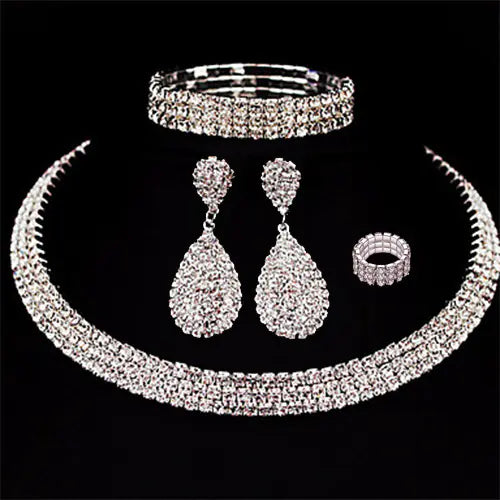 Bridal Set with Necklace, Earrings, Bracelet, Ring
