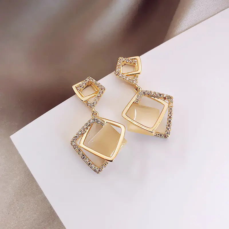 Geometric Square Earrings for Women in 925 Silver