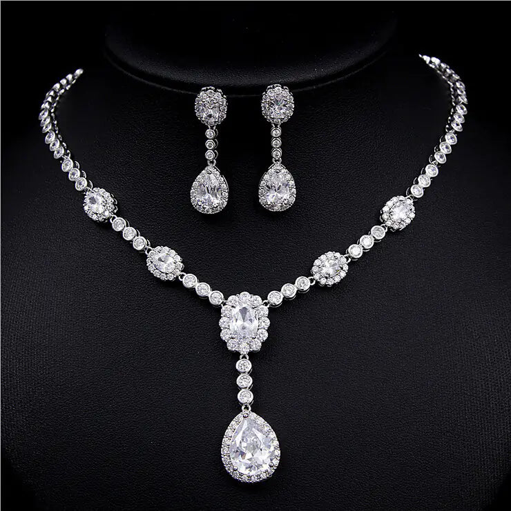 Bridal Jewelry Set with Zircon Earrings and Necklace