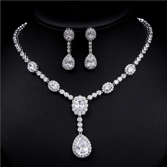 Bridal Jewelry Set with Zircon Earrings and Necklace