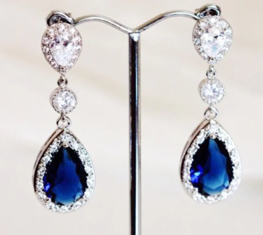 Blue Crystal Drop Earrings for Women - Fashion Jewelry