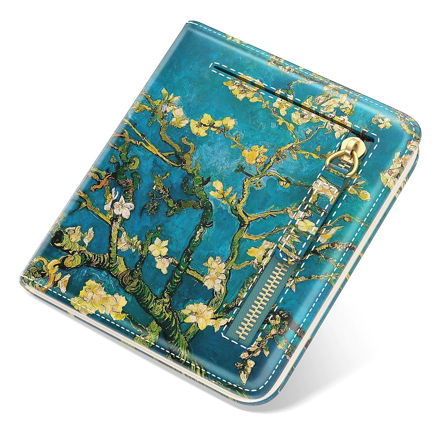 Cute Boho Rfid Blocking Small Wallet. Slim Credit Card Holder Wallet for Women-Thin Leather Billfold Compact Bifold Pocket Mini Purse with ID Window Van Gogh Tree