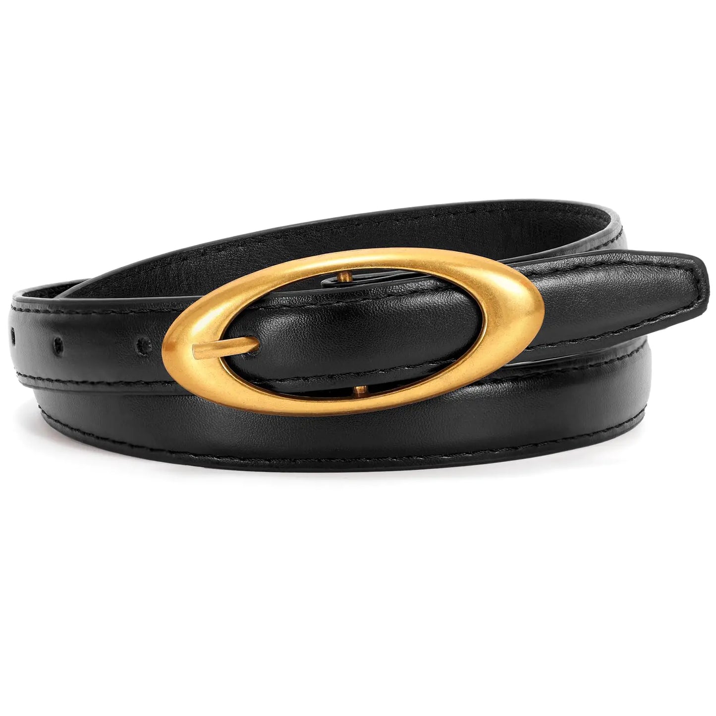 Skinny Belt for Jeans Pants. Ladies Fashion Waist Belt Dress Gold Silver Buckleblack 43"
