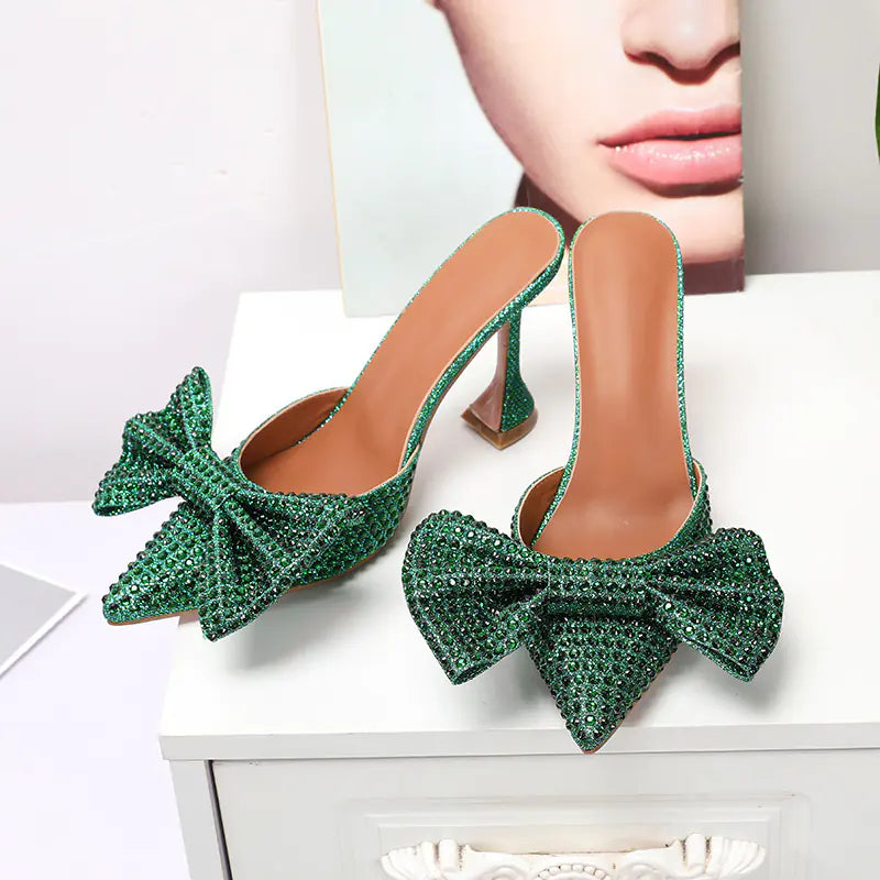 Fashionable High Heels with Bow and Rhinestones for Women