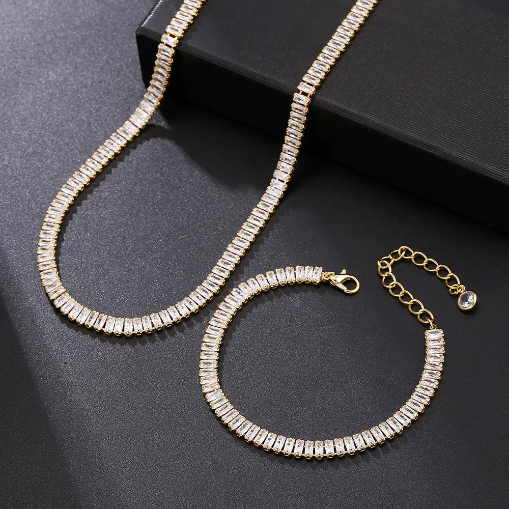 Gold Rhinestone Choker Necklace and Bracelet Set for Women