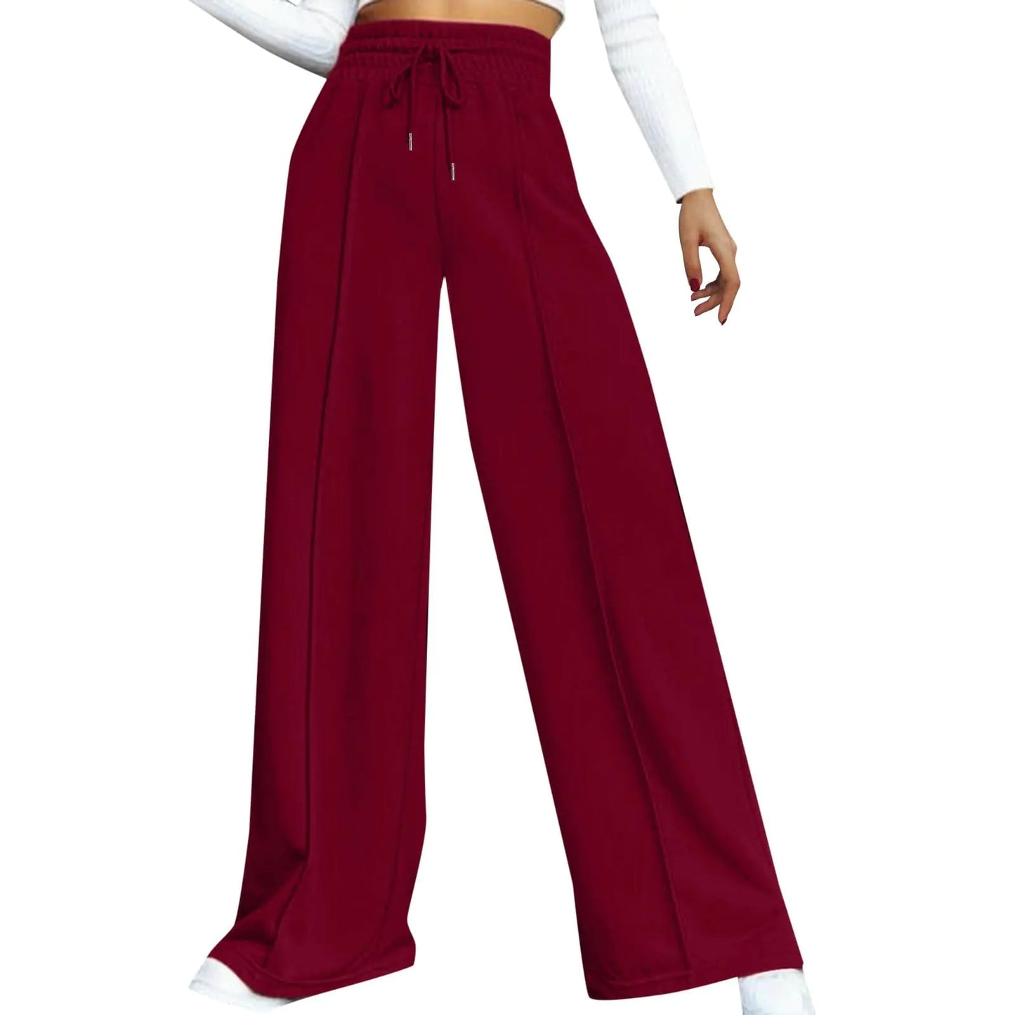 Sweatpants-Women Baggy Wide Leg Elastic Drawstring Lounge Pants. Straight Leg Open Bottom High Waist Joggers Trouser