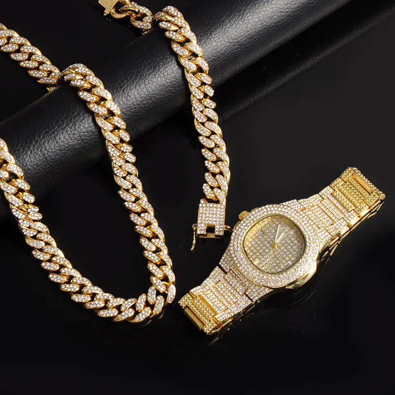 Hip Hop Cuban Chain Necklace Bracelet Set
