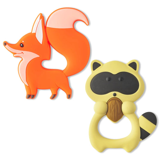 2Pcs Raccoon Fox Baby Soothe Silicone Teething Chew Toys. Infants/Toddler Soft Teether Toys. Baby Shower Birthday Gifts