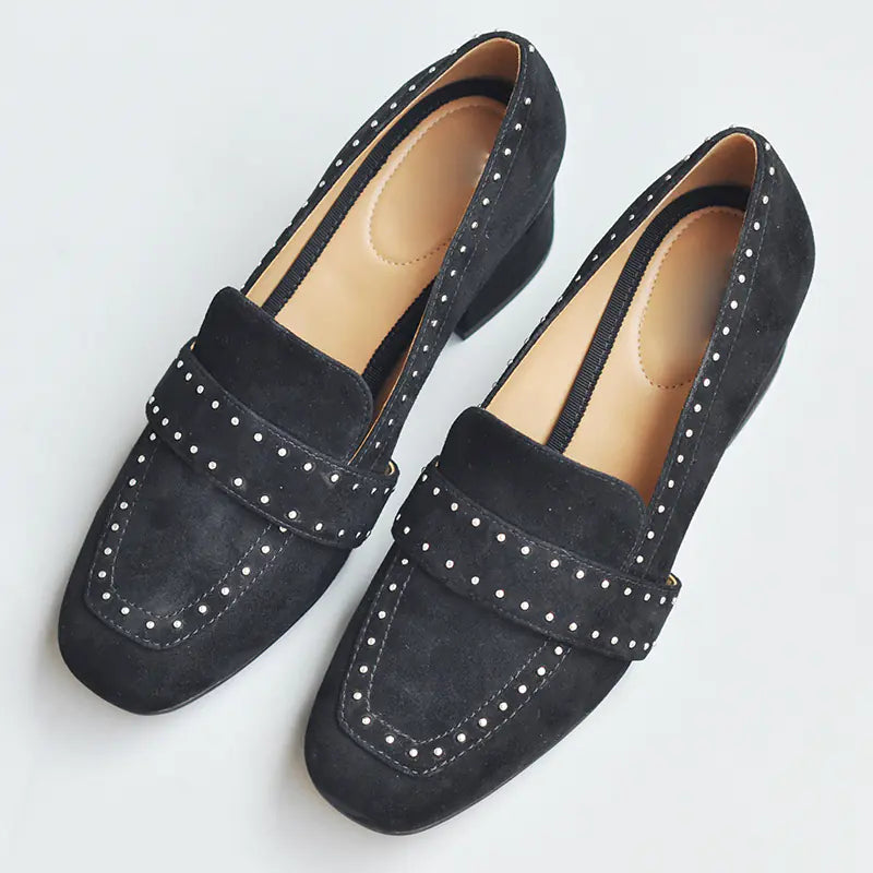 Fall New Suede Color Block Chunky Heels for Women
