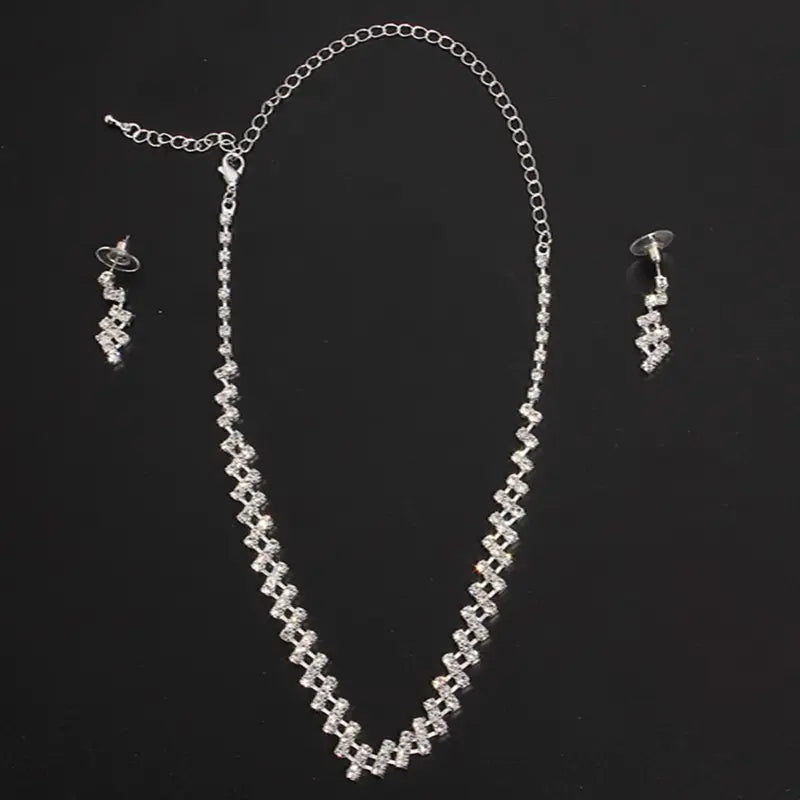 Bridal Jewelry Set with Rhinestone Necklace and Earrings
