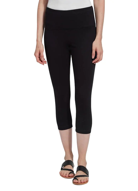 Denim Capri Leggings - Women Stretch Jeans with Concealed Waistband and Soft Stretch Fabric |Black| Large
