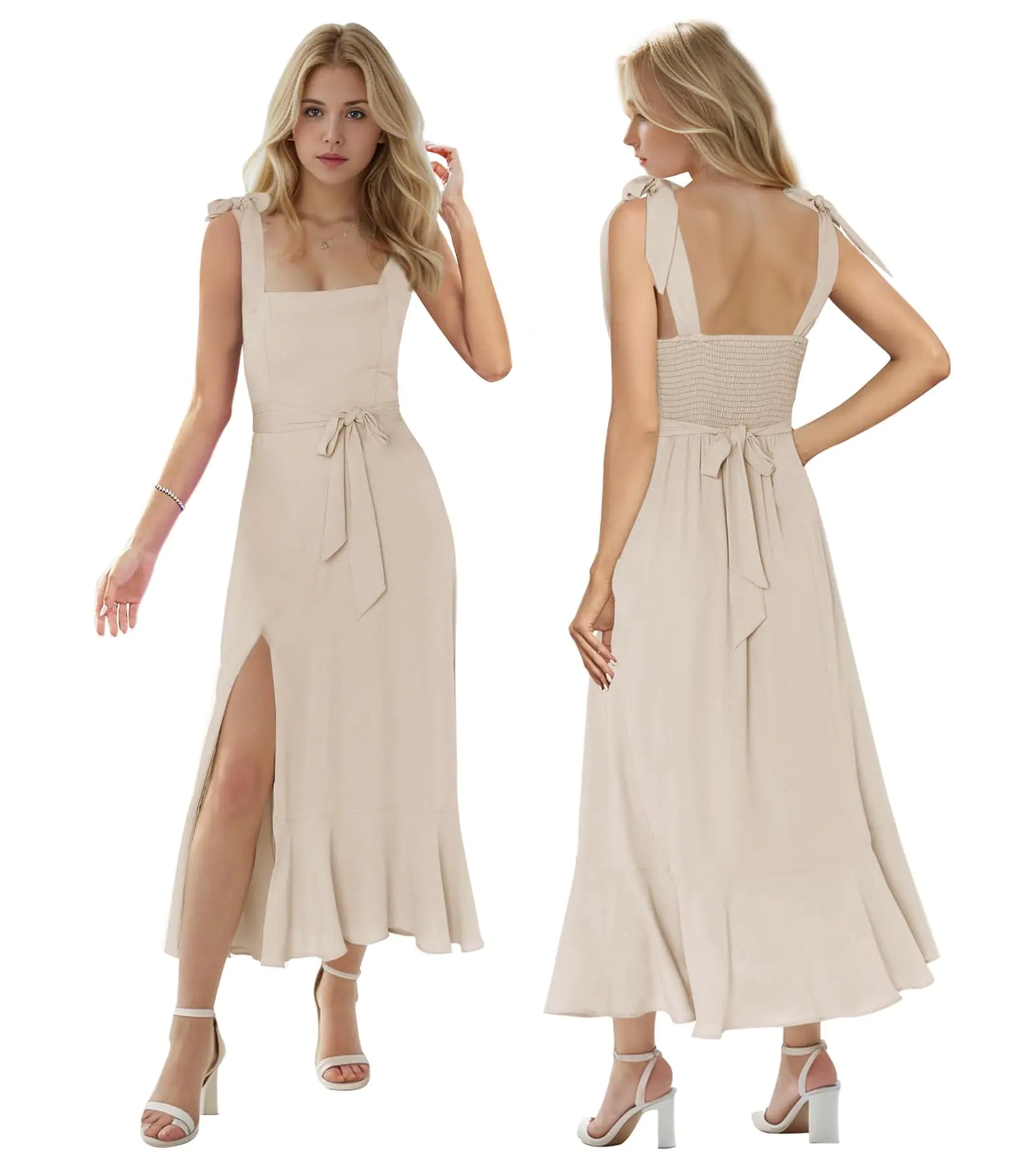 Summer Graduation Dresses. Slit Ruffle Ladies Smocked Prom Birthday Party Dress