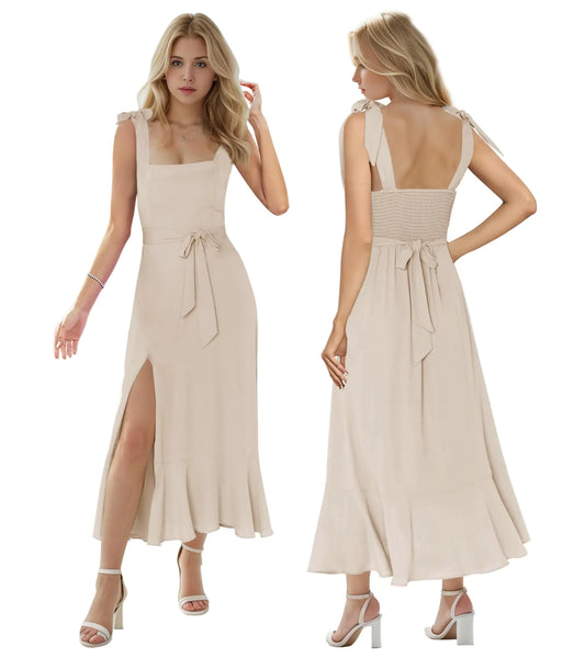 Summer Graduation Dresses. Slit Ruffle Ladies Smocked Prom Birthday Party Dress