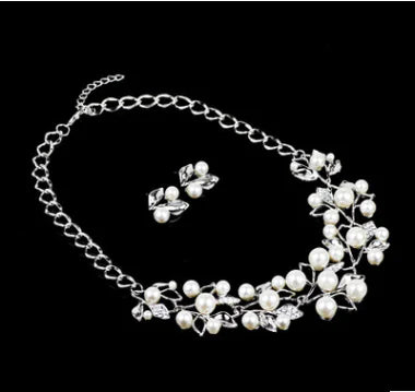 Stylish Party Earrings and Necklace with Pearls and Crystals