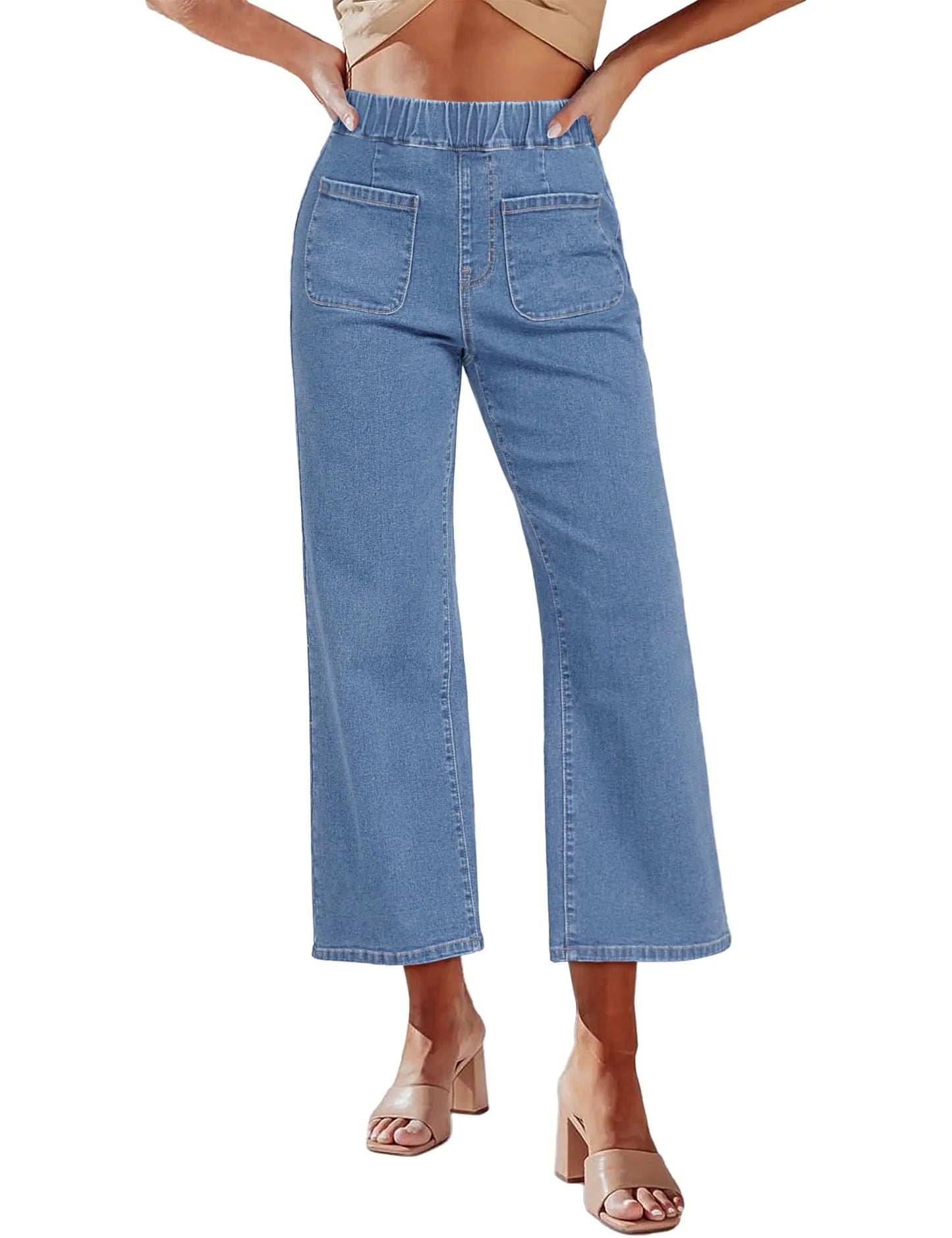 Pull On High Waisted Cropped Jeans Denim Pants. Stretchy Roadknight Blue Women Baggy Jeans. Size Small Fits Sizes 4 and 6
