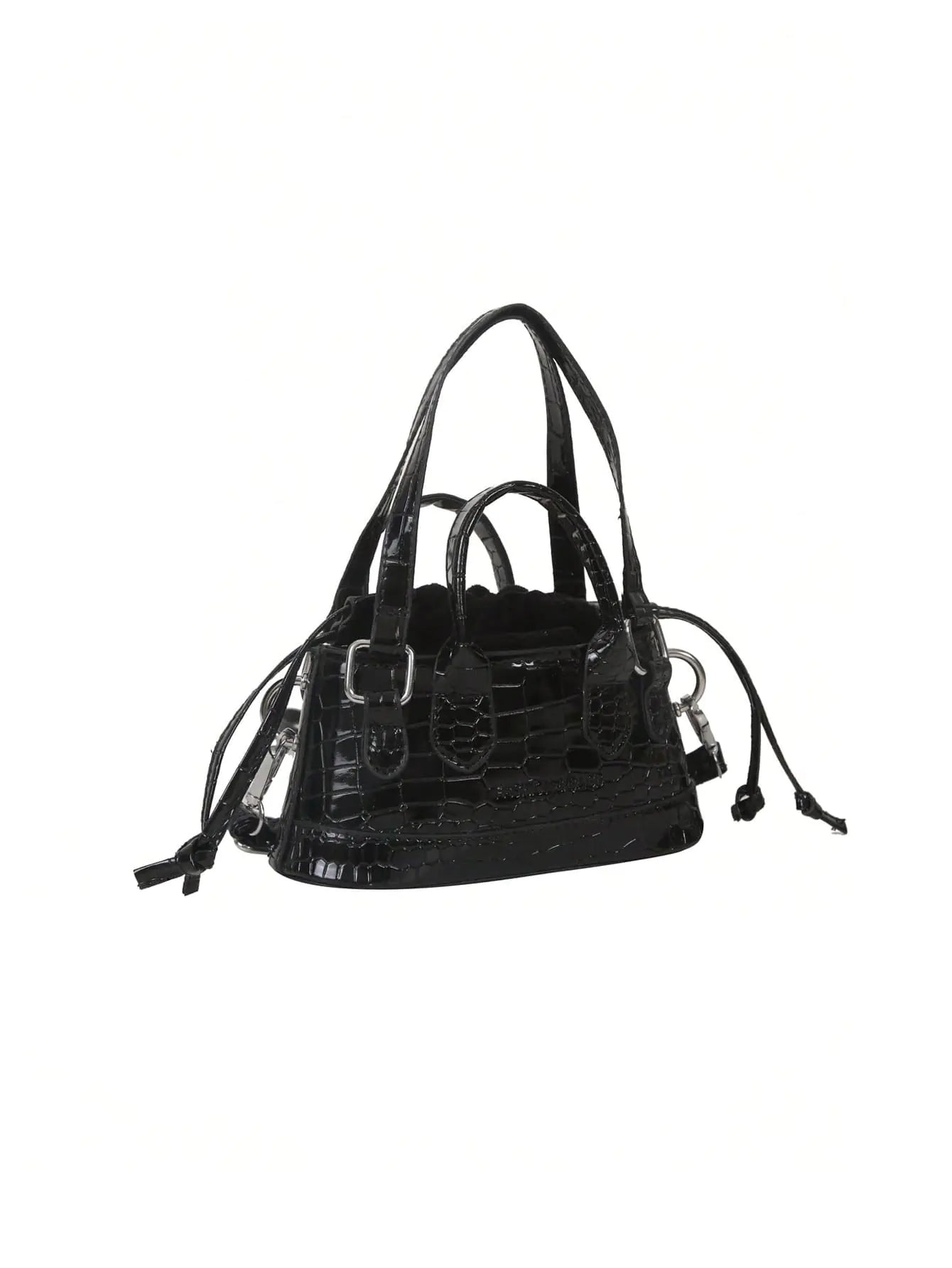 Womens Mini Purse Crocodile Embossed Shoulder Bag. Y2K Drawstring Crossbody Bags