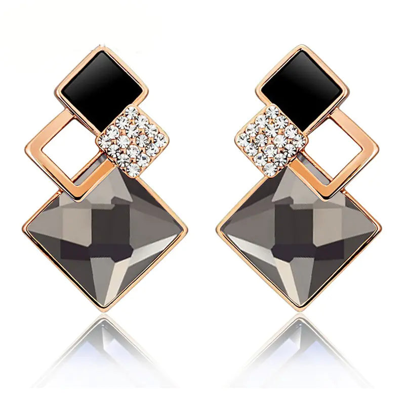 Korean Style Square Crystal Earrings for Women