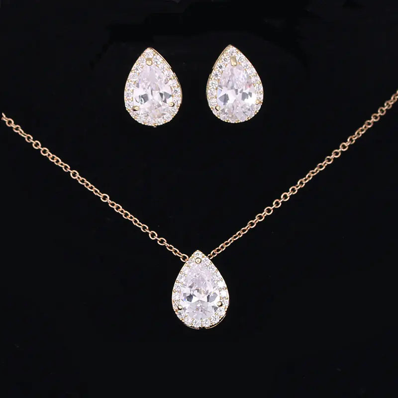 New Water Drop Zirconia Earrings Necklace Set